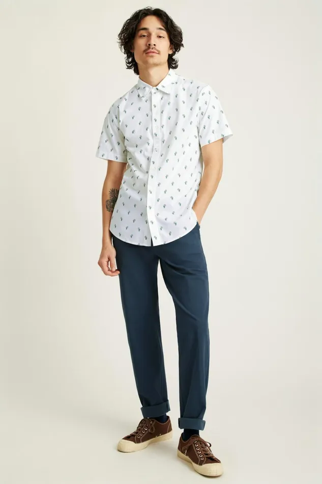 Men Casual Shirts Bonobos Riviera Short Sleeve Shirt White Daisies