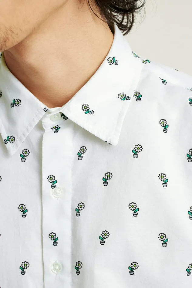 Men Casual Shirts Bonobos Riviera Short Sleeve Shirt White Daisies