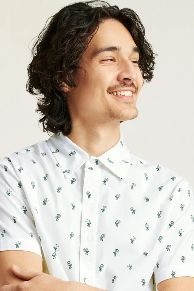 Men Casual Shirts Bonobos Riviera Short Sleeve Shirt White Daisies