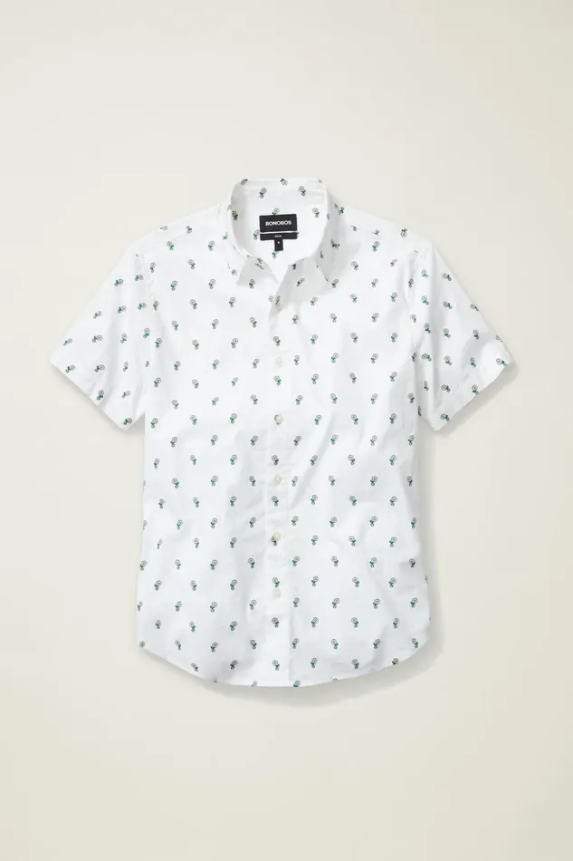 Men Casual Shirts Bonobos Riviera Short Sleeve Shirt White Daisies