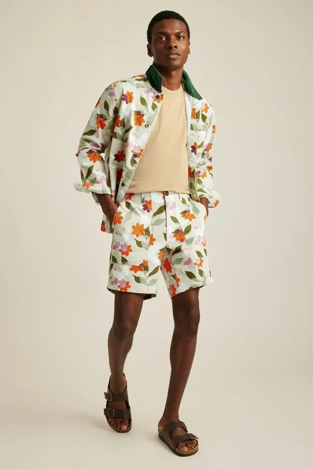Men Casual Shorts Bonobos Utility Short Light Khaki Floral