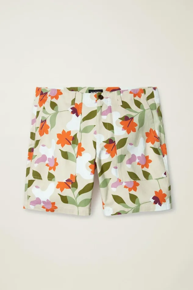 Men Casual Shorts Bonobos Utility Short Light Khaki Floral