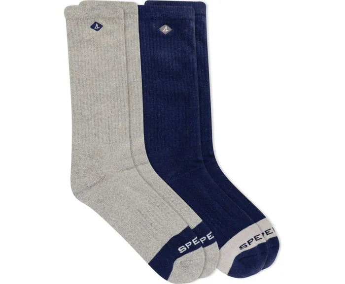 Men Cotton Crew 2Pack Sock Grey Marled Assorted Sperry Socks and Liners