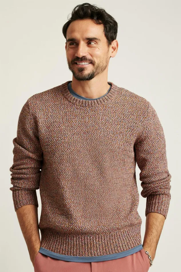 Men Crew and VNeck Sweaters Bonobos Italian Cotton Crew Neck Sweater Multi Reds