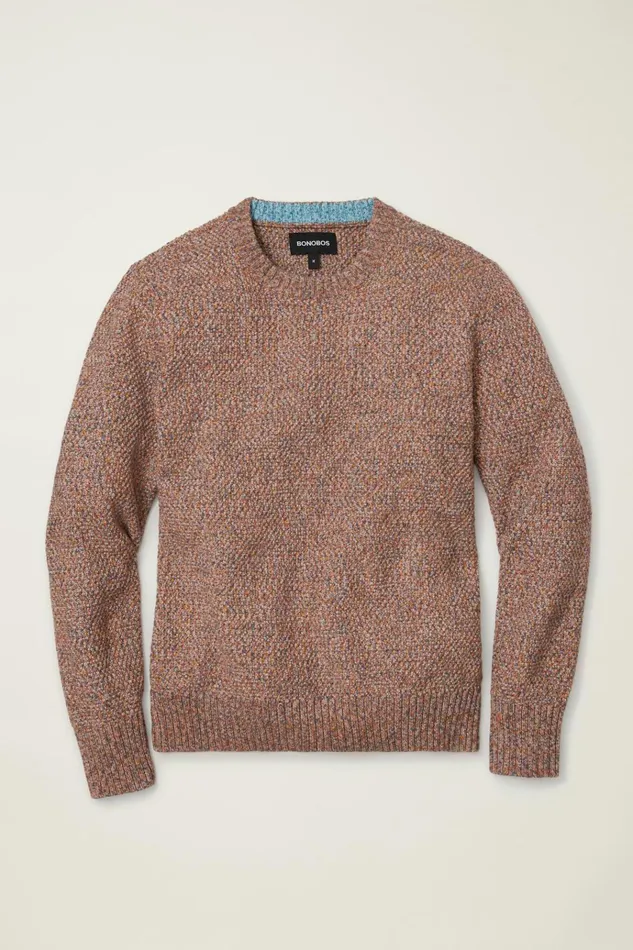 Men Crew and VNeck Sweaters Bonobos Italian Cotton Crew Neck Sweater Multi Reds