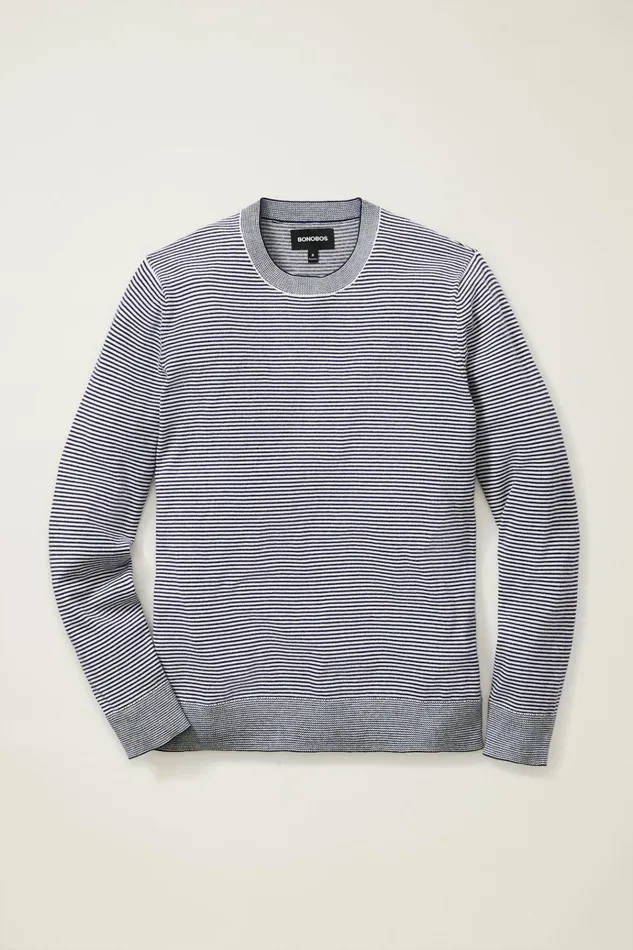 Men Crew and VNeck Sweaters Bonobos Soft Air Novelty Crew Navy Stripe