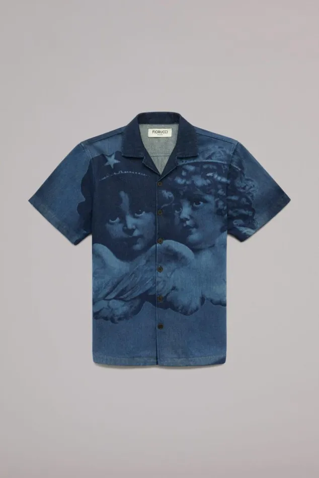 Men Fiorucci Enlarged Angels Bowling Shirt Blue Navy Men Fiorucci Enlarged Angels Bowling Shirt Blue Navy
