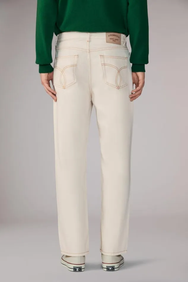 Men Fiorucci Star Logo Safety Jeans Cream Cream Men Fiorucci Star Logo Safety Jeans Cream Cream