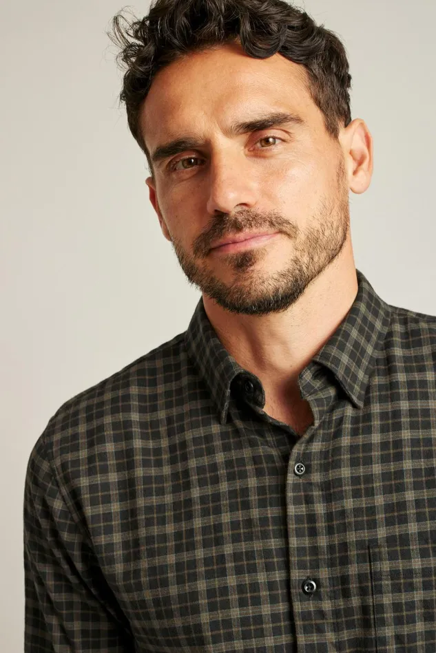 Men Flannels and Shirt Jackets Bonobos Everyday Lightweight Flannel Shirt Dark Charcoal Pinto Check