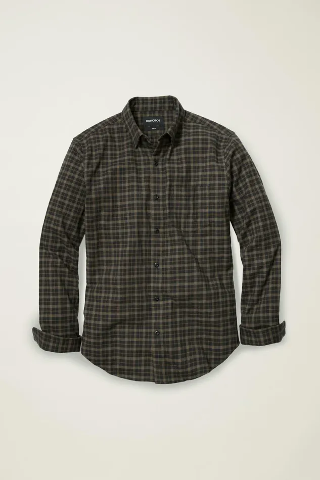 Men Flannels and Shirt Jackets Bonobos Everyday Lightweight Flannel Shirt Dark Charcoal Pinto Check