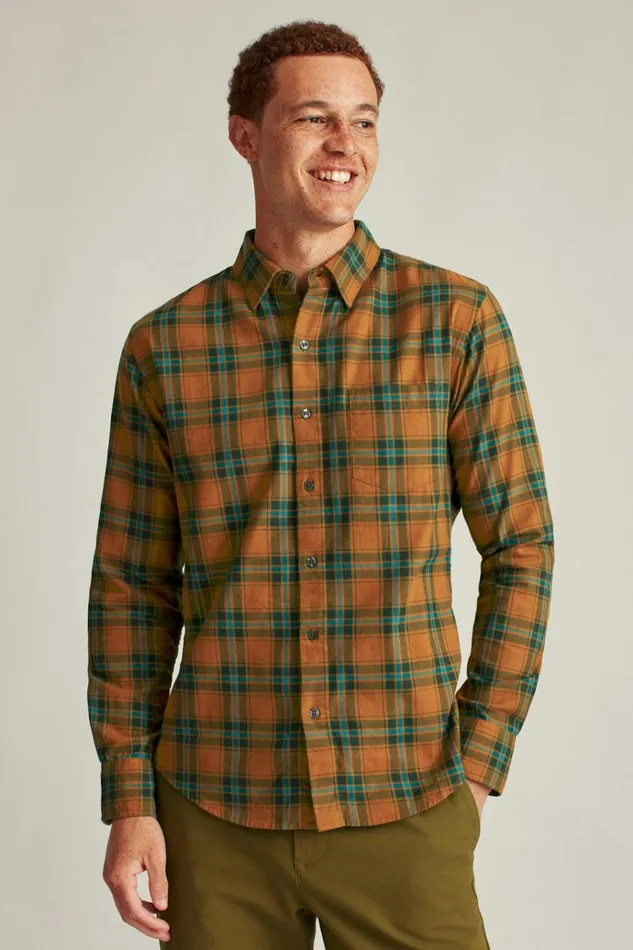 Men Flannels and Shirt Jackets Bonobos Everyday Lightweight Flannel Shirt Earth Brown Plaid