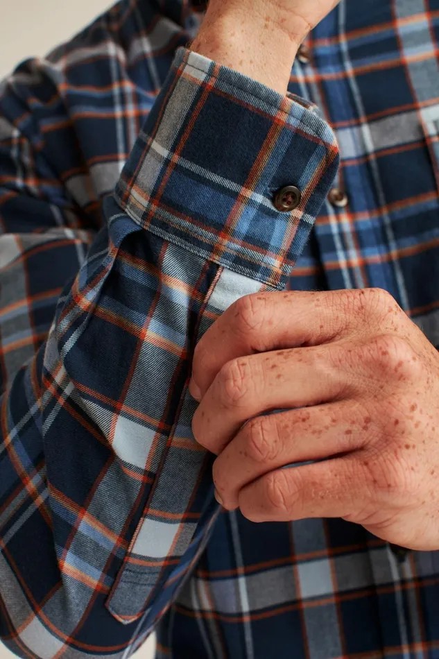 Men Flannels and Shirt Jackets Bonobos Everyday Lightweight Flannel Shirt Navy Fulton Plaid