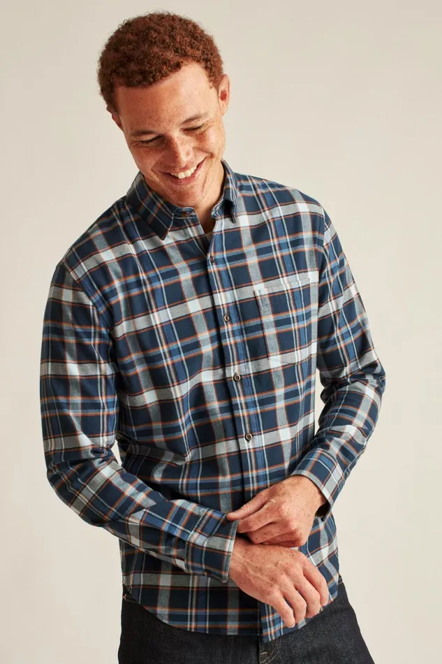 Men Flannels and Shirt Jackets Bonobos Everyday Lightweight Flannel Shirt Navy Fulton Plaid