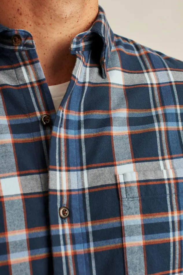 Men Flannels and Shirt Jackets Bonobos Everyday Lightweight Flannel Shirt Navy Fulton Plaid