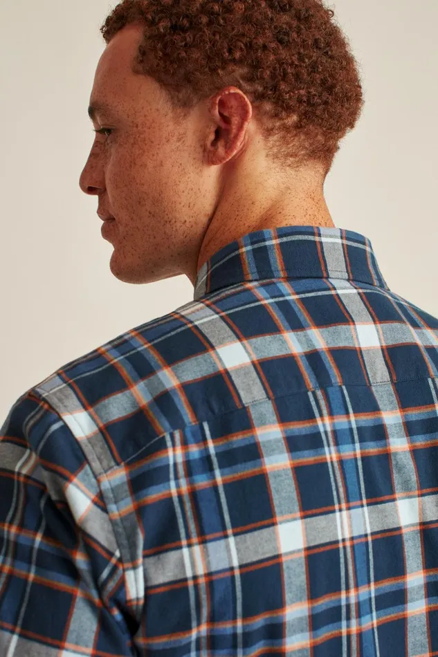 Men Flannels and Shirt Jackets Bonobos Everyday Lightweight Flannel Shirt Navy Fulton Plaid