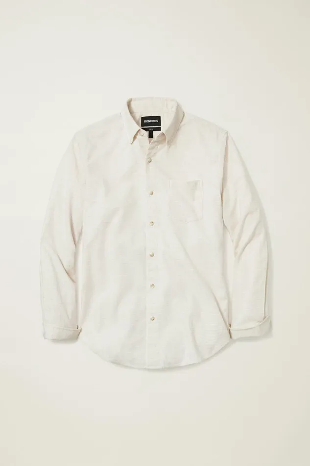 Men Flannels and Shirt Jackets Bonobos Everyday Lightweight Flannel Shirt Oatmeal Micro Houndstooth