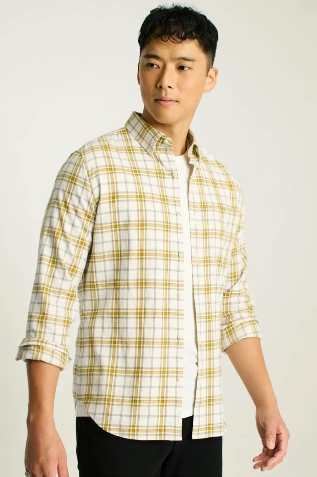 Men Flannels and Shirt Jackets Bonobos Everyday Lightweight Flannel Shirt Olive Khaki Plaid