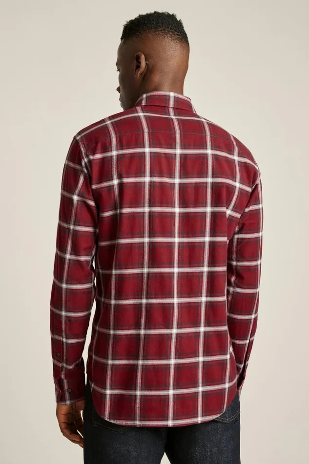 Men Flannels and Shirt Jackets Bonobos Everyday Lightweight Flannel Shirt Red Wellington Plaid