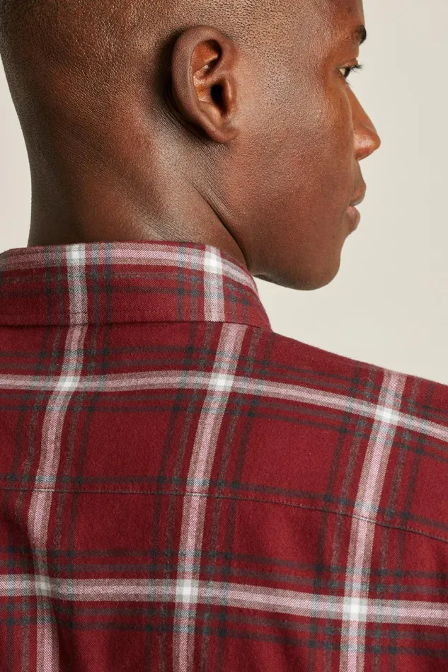 Men Flannels and Shirt Jackets Bonobos Everyday Lightweight Flannel Shirt Red Wellington Plaid