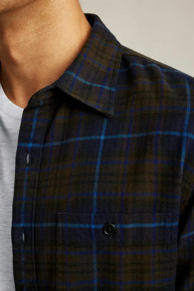 Men Flannels and Shirt Jackets Bonobos Fireside Flannel Shirt Navy Fudge Plaid