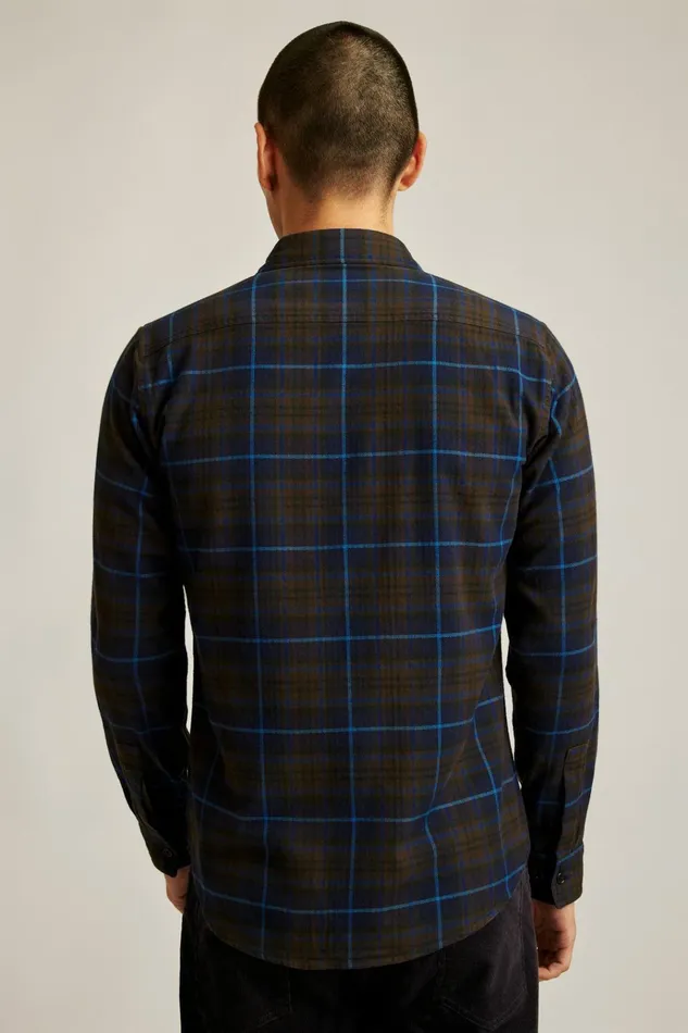 Men Flannels and Shirt Jackets Bonobos Fireside Flannel Shirt Navy Fudge Plaid
