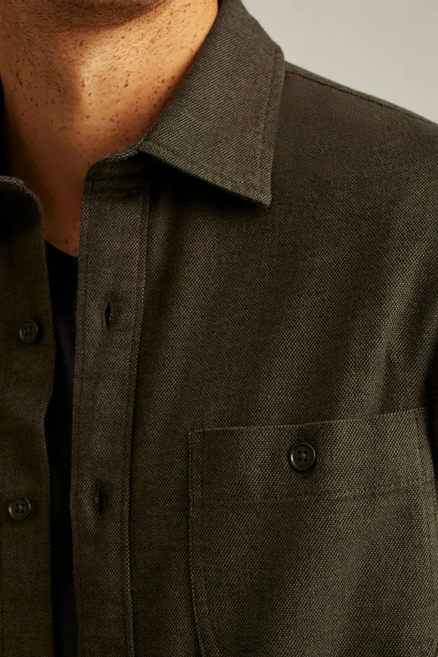 Men Flannels and Shirt Jackets Bonobos Fireside Flannel Shirt Olive Twill Dobby