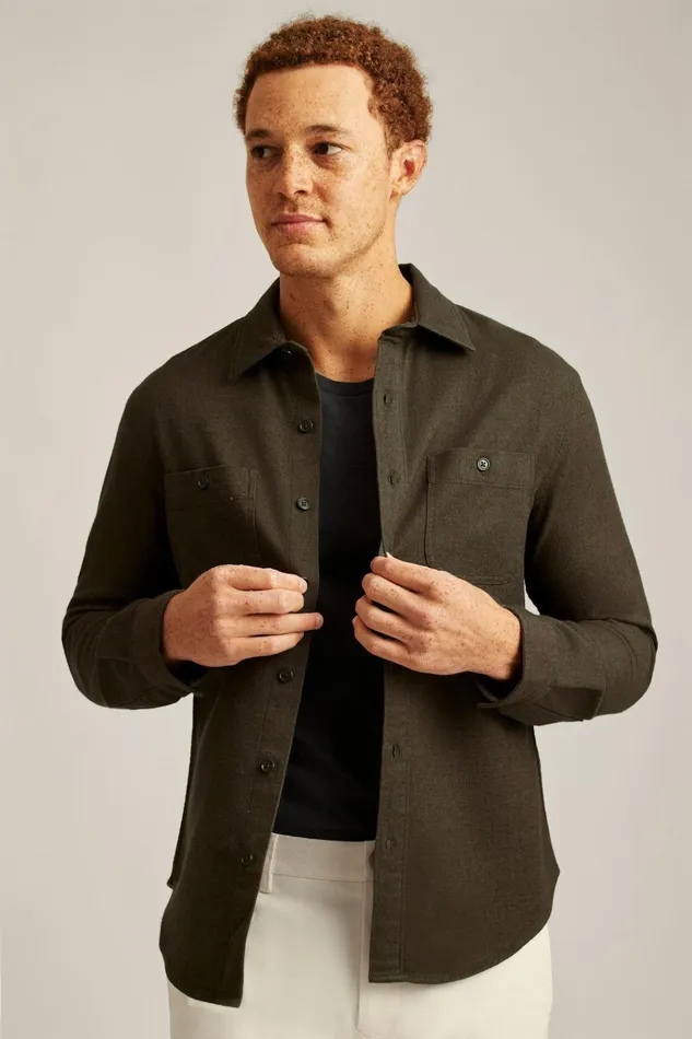 Men Flannels and Shirt Jackets Bonobos Fireside Flannel Shirt Olive Twill Dobby
