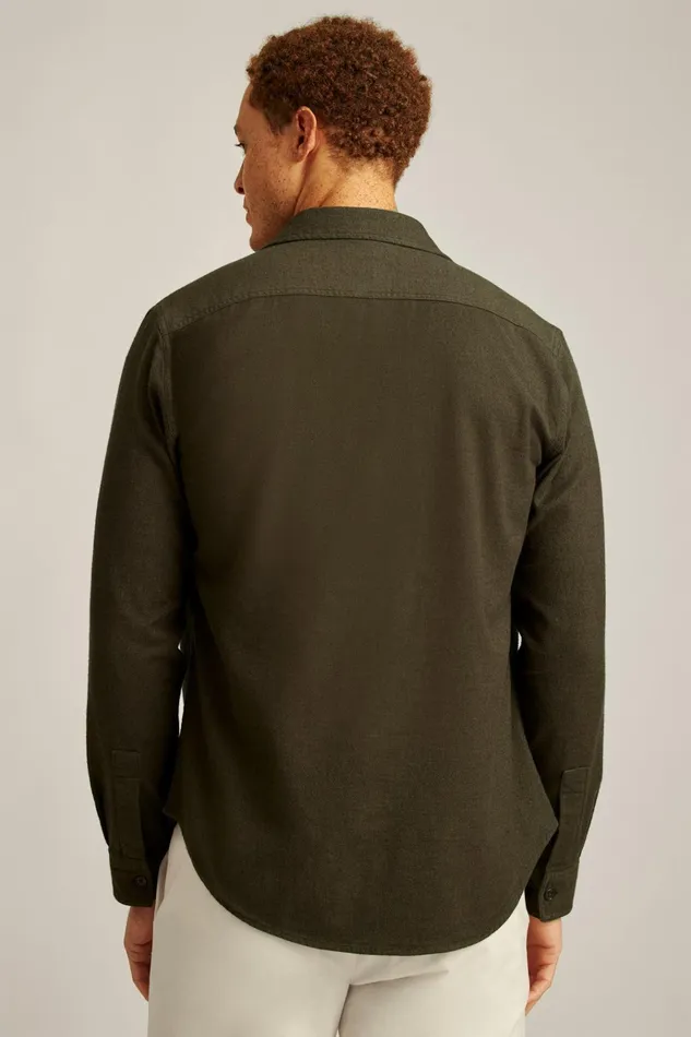 Men Flannels and Shirt Jackets Bonobos Fireside Flannel Shirt Olive Twill Dobby