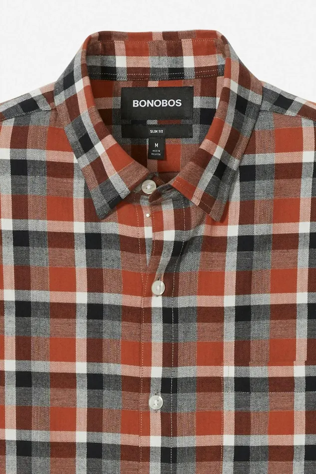Men Flannels and Shirt Jackets Bonobos Lightweight Flannel Shirt Adobe Plaid