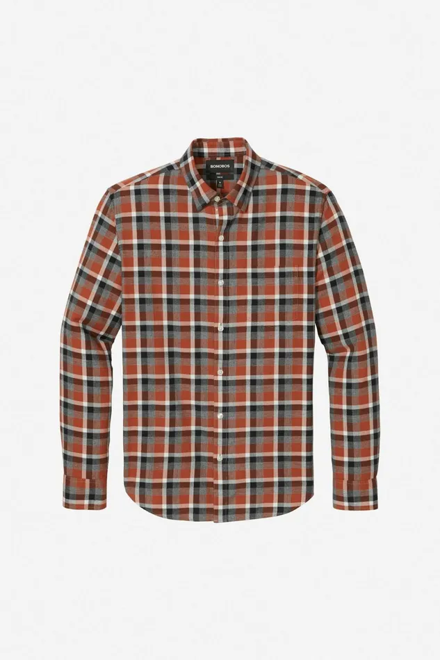 Men Flannels and Shirt Jackets Bonobos Lightweight Flannel Shirt Adobe Plaid