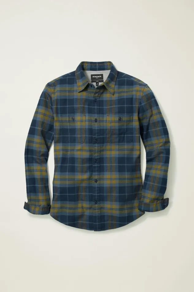 Men Flannels and Shirt Jackets Bonobos Stretch Flannel Shirt Teton Lake Plaid