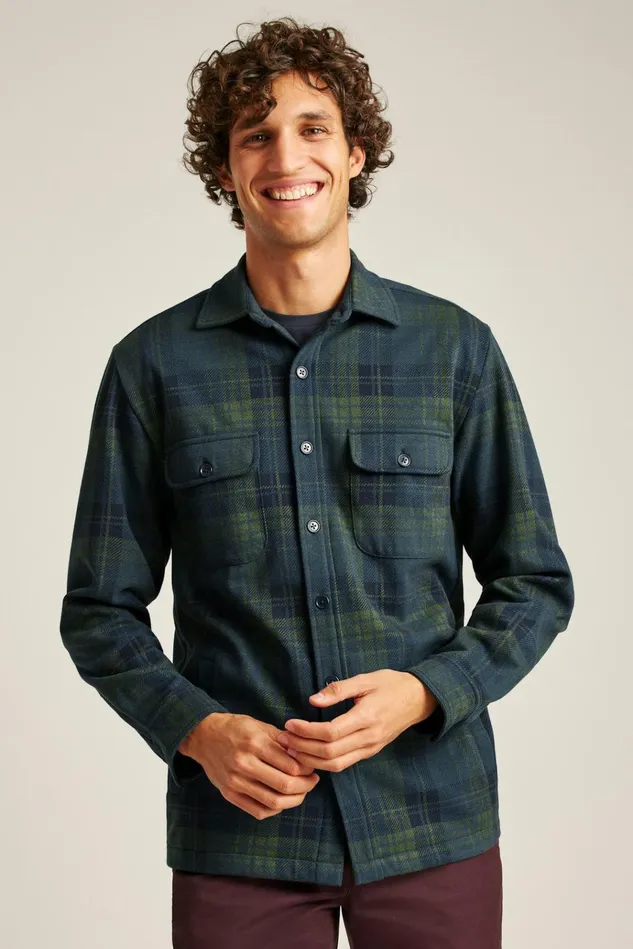 Men Flannels and Shirt Jackets Bonobos Sweater Overshirt Seaweed Plaid