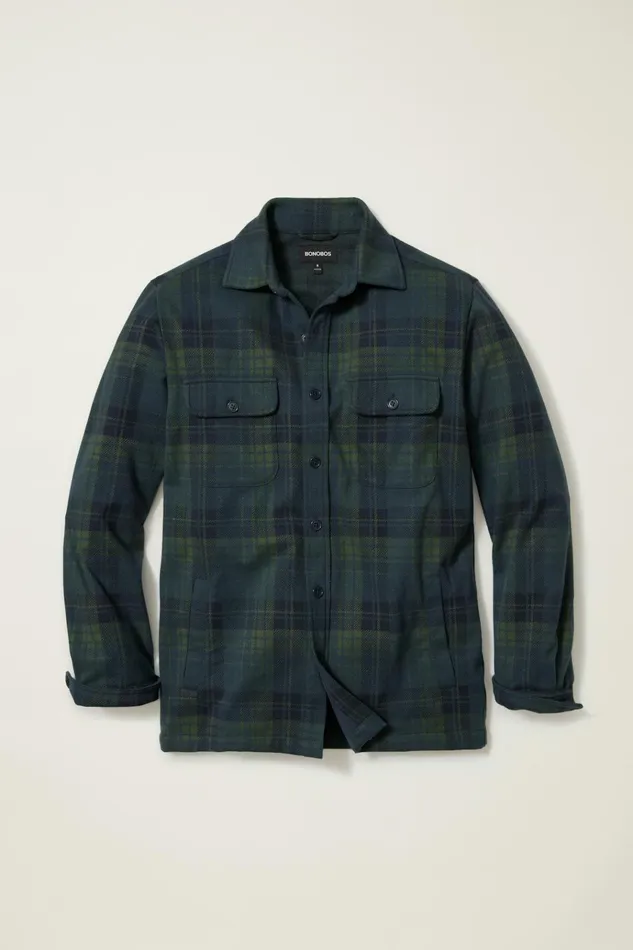 Men Flannels and Shirt Jackets Bonobos Sweater Overshirt Seaweed Plaid