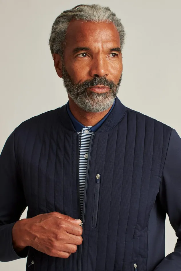 Men Golf Outerwear and Layering Bonobos The Elements Jacket Navy Vertical Stripe