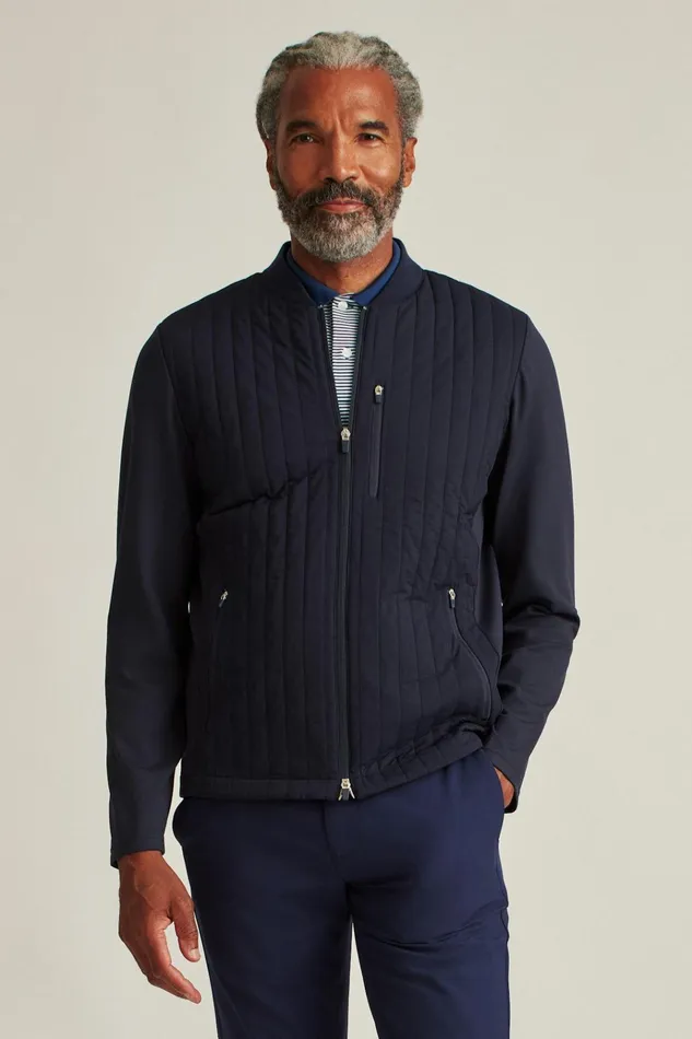 Men Golf Outerwear and Layering Bonobos The Elements Jacket Navy Vertical Stripe