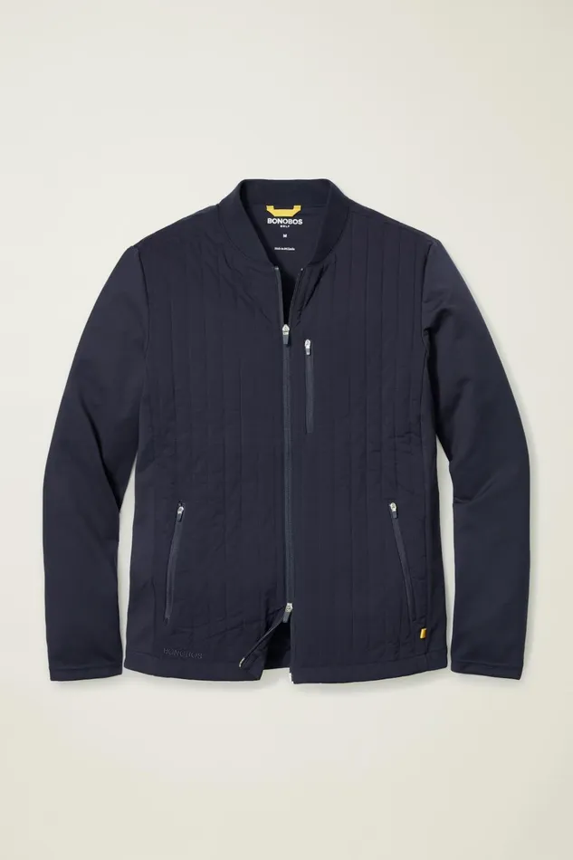 Men Golf Outerwear and Layering Bonobos The Elements Jacket Navy Vertical Stripe