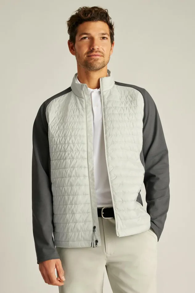 Men Golf Outerwear and Layering Bonobos The Lightweight Hybrid Jacket Lunar Rock Grey And Lava Smoke Dark Grey