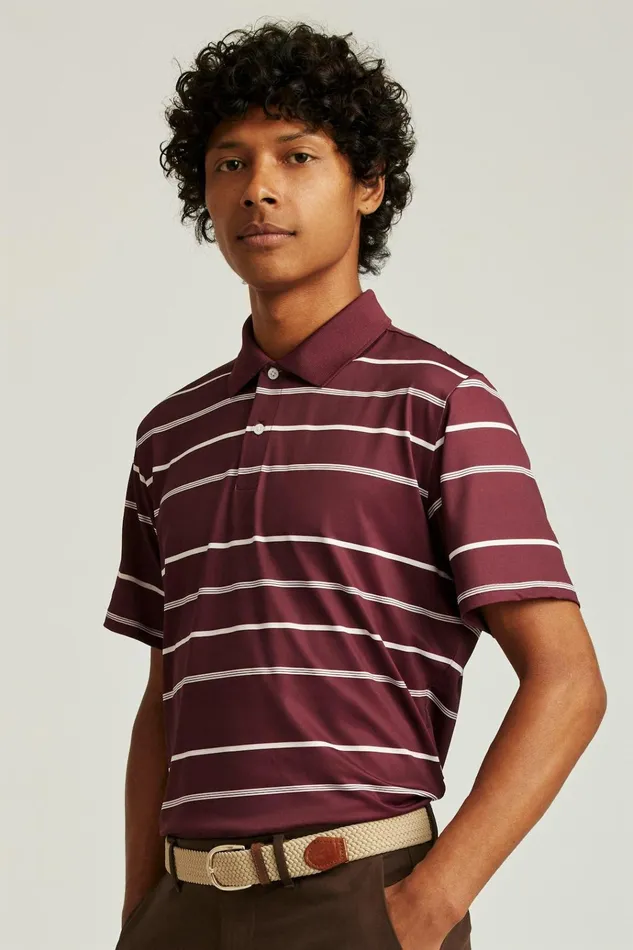Men Golf Polos and Tops Bonobos The Performance Golf Polo Burgundy White Stripe