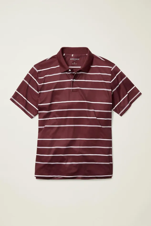 Men Golf Polos and Tops Bonobos The Performance Golf Polo Burgundy White Stripe