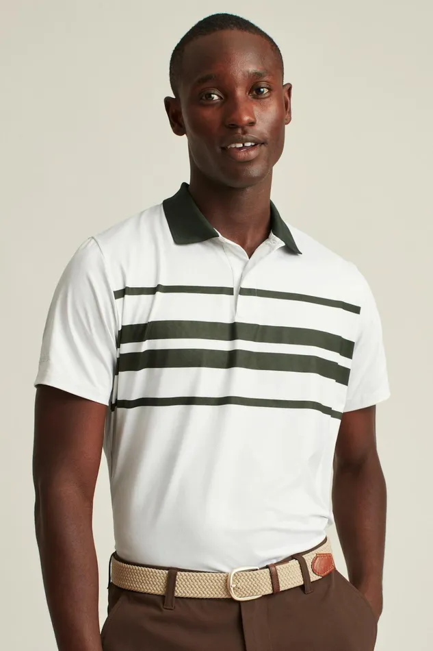Men Golf Polos and Tops Bonobos The Tour Golf Polo White Duffel Green Stripe