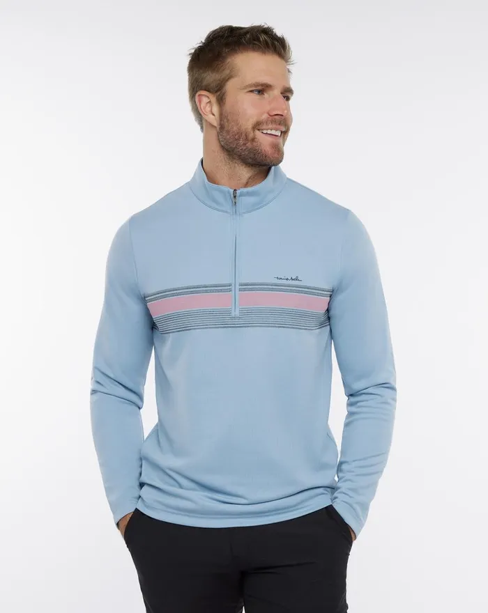 Men Hoodies and Sweatshirts TravisMathew UPGRADED STRIPED QUARTER ZIP Ash Blue Chest Stripe