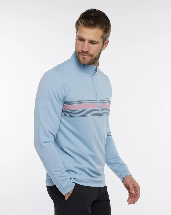 Men Hoodies and Sweatshirts TravisMathew UPGRADED STRIPED QUARTER ZIP Ash Blue Chest Stripe