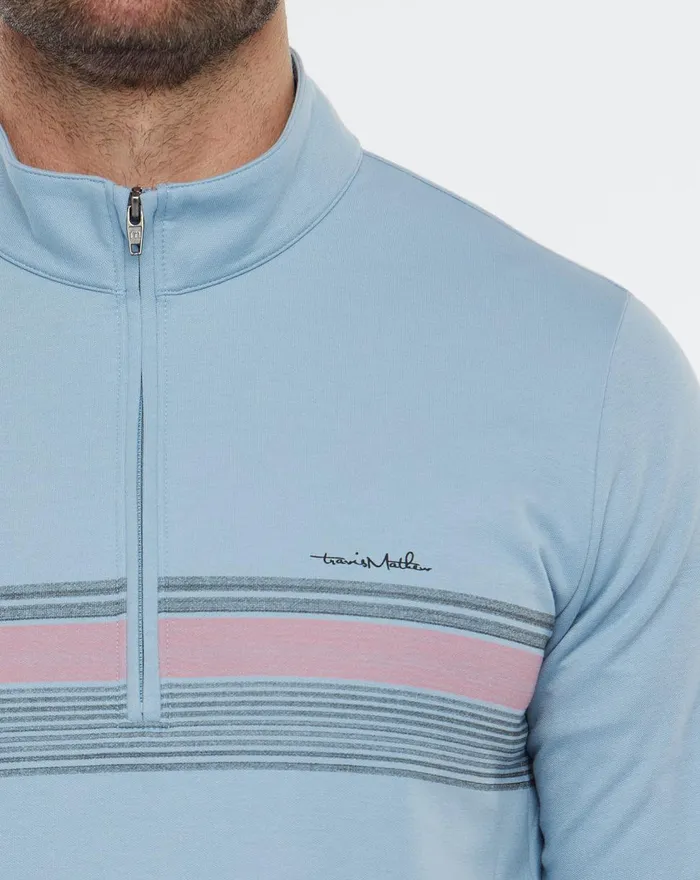 Men Hoodies and Sweatshirts TravisMathew UPGRADED STRIPED QUARTER ZIP Ash Blue Chest Stripe