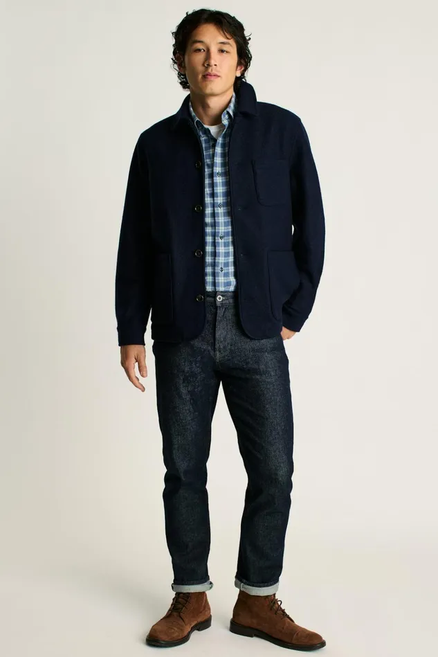 Men Jackets and Coats Bonobos Italian Brushed Wool Chore Jacket Navy Blue