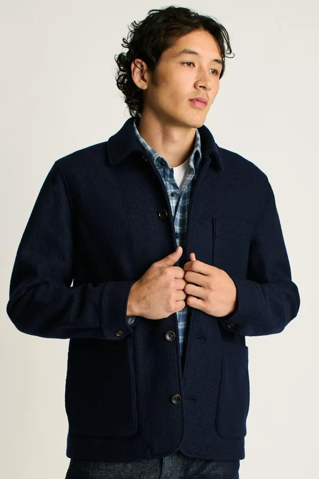 Men Jackets and Coats Bonobos Italian Brushed Wool Chore Jacket Navy Blue