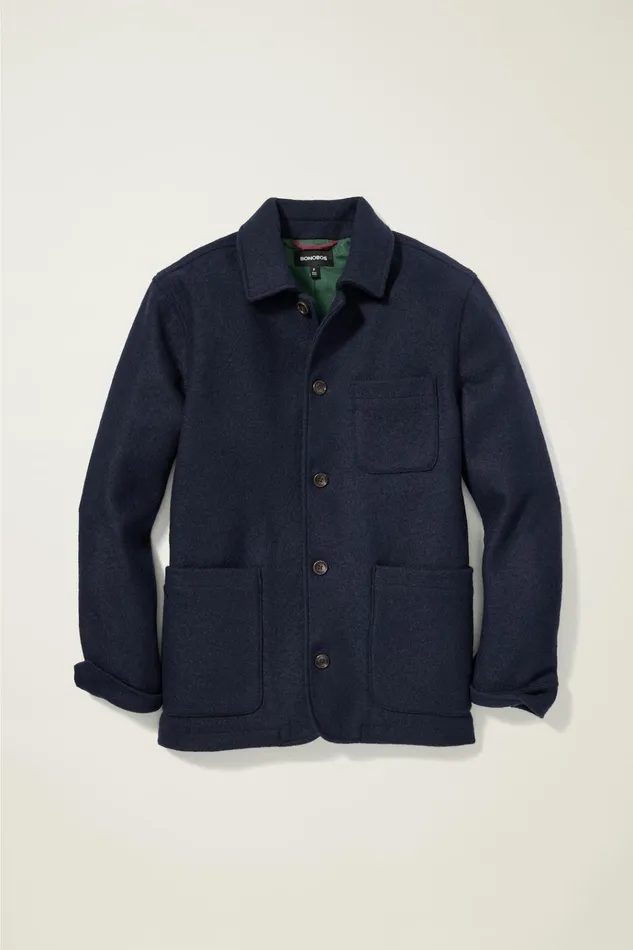 Men Jackets and Coats Bonobos Italian Brushed Wool Chore Jacket Navy Blue