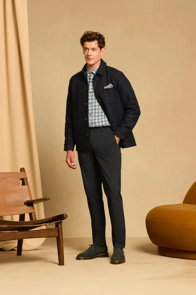 Men Jackets and Coats Bonobos Italian Brushed Wool Chore Jacket Navy Blue