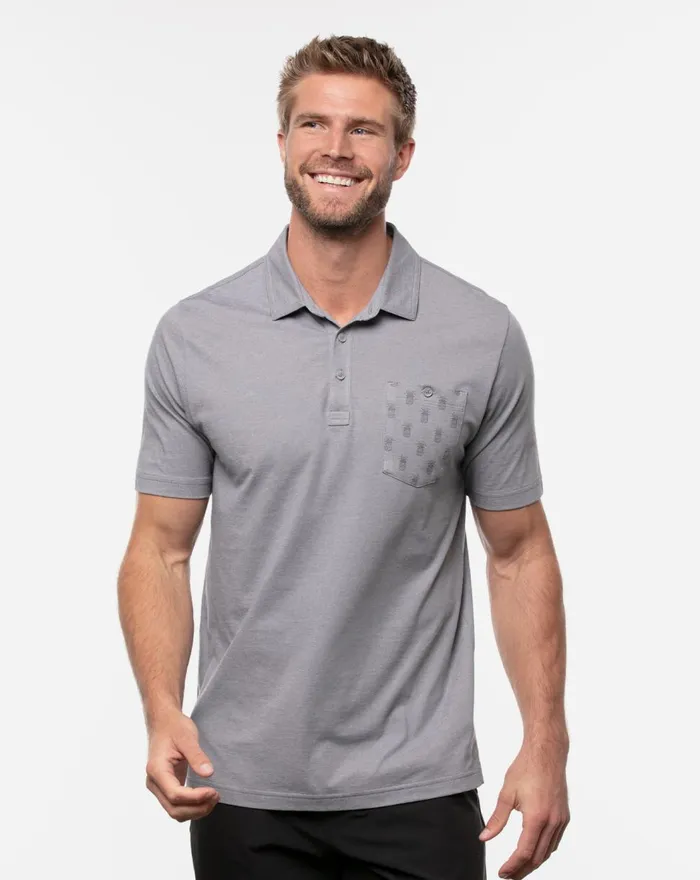 Men Polos TravisMathew CAN CAN POLO Heather Quiet Shade
