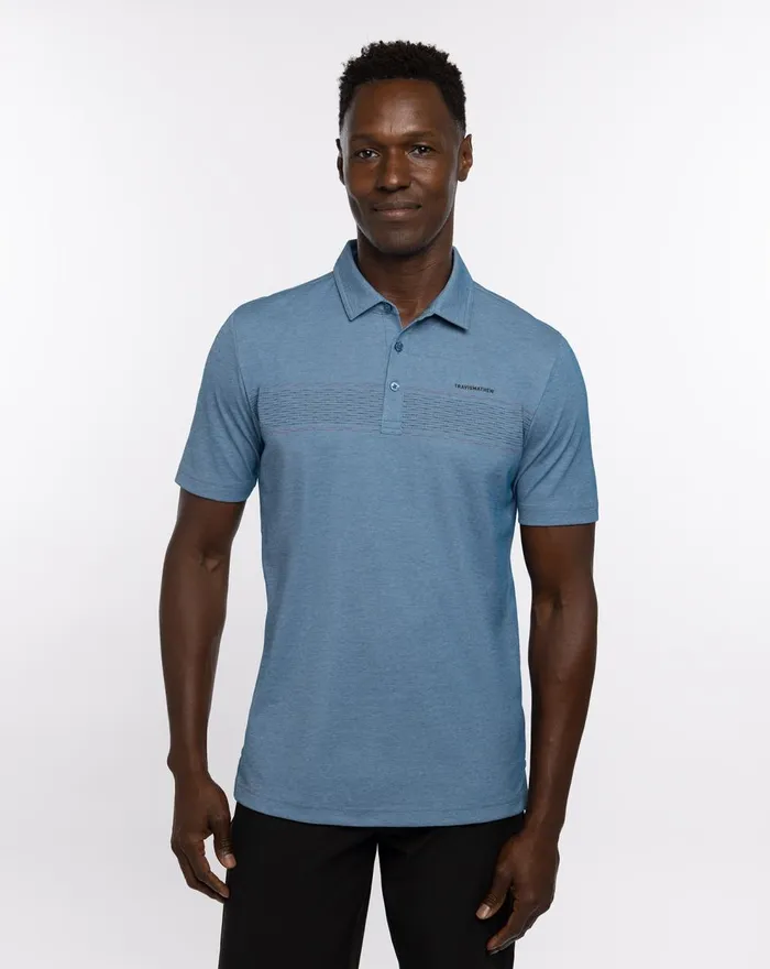 Men Polos TravisMathew ISLAND TRAVELER POLO Heather Mid Blue