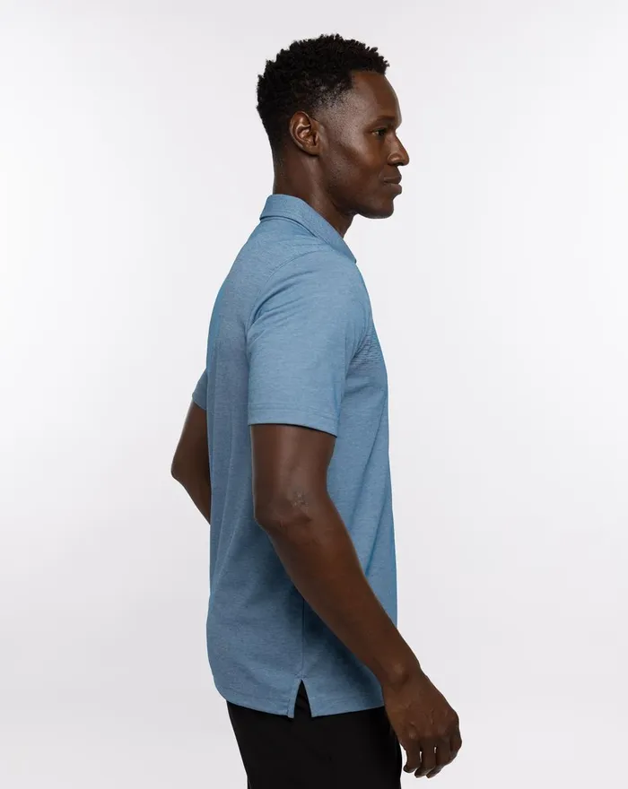 Men Polos TravisMathew ISLAND TRAVELER POLO Heather Mid Blue